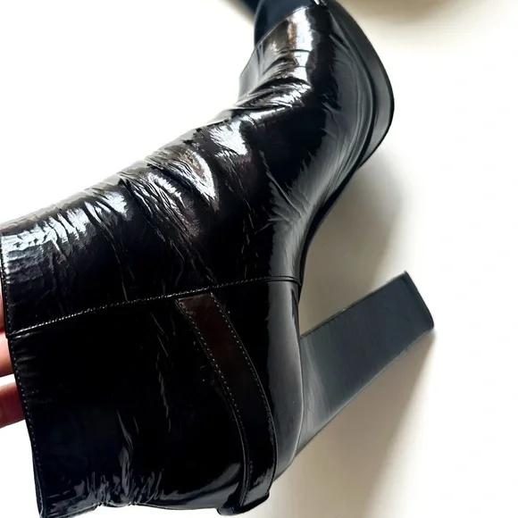 Sergio Rossi Crinkle Patent Leather Open-toe Booties Golden Statement Buckles 38 - Picture 5 of 14